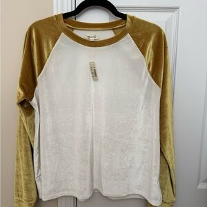 Madewell Gold and Cream Velvet Long Sleeve Top